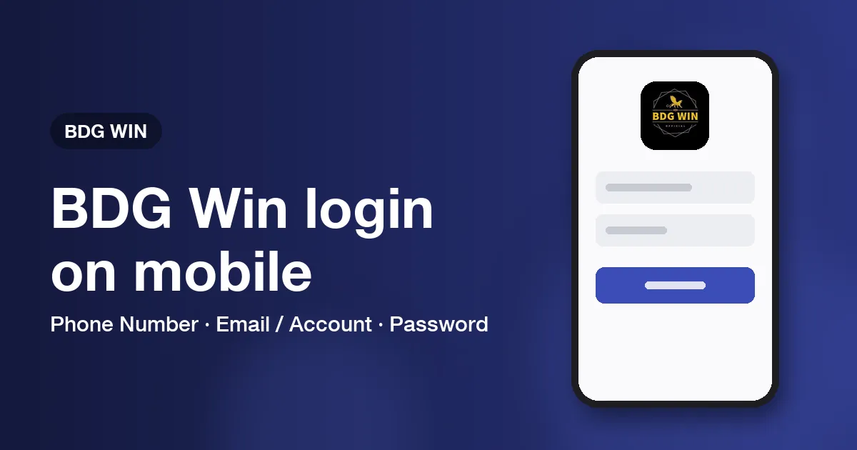 Dark banner for the BDG Win login guide showing a phone with a sign-in form