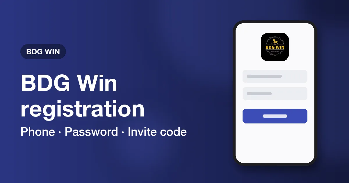 Banner for the BDG Win register guide showing a sign-up form on a phone